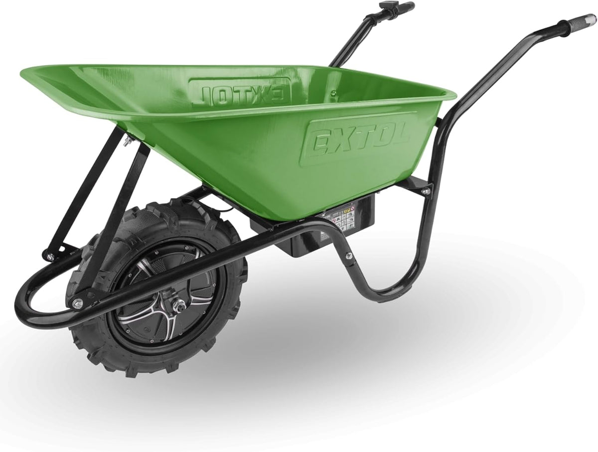Extol Premium elektrische Schubkarre Akku-Schubkarre, 80 L Mulde & 150 kg Traglast, Zwei 12 V Blei Batterien, 500 W, b¨¹rstenloser Motor