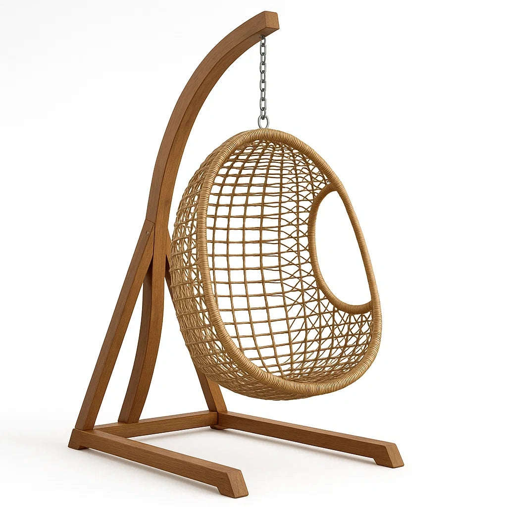 Rattan Hängesessel mit Holzgestell und Kettenaufhängung