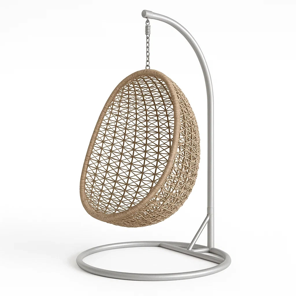 Hängesessel Rattan Beige mit Stahlgestell