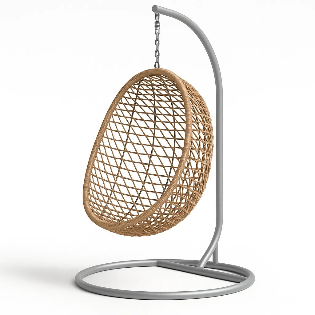 Hängesessel Rattan Kunststoff Braun mit Stahlgestell