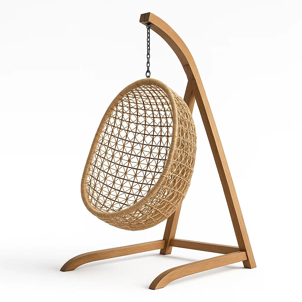 Rattan-Hängesessel mit Holzständer, Höhe 195 cm, Natur