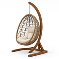 Holz- und Rattan-Hängesessel mit Polyesterkissen