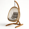 Hängesessel mit Holzgestell und Naturrattan Beige