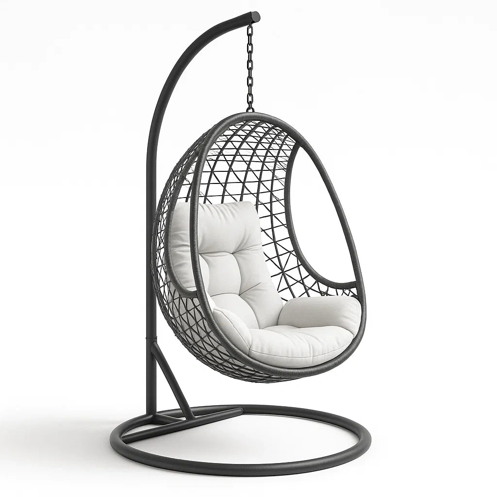 Hängesessel aus Rattan mit Kissen Schwarz/Cremeweiß 200cm