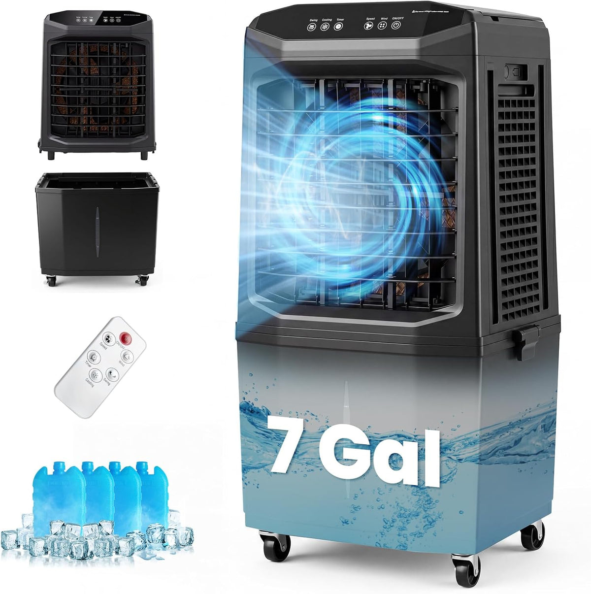 KOTEK 7 Gal Swamp Cooler Air Conditioner, Outdoor, 80 W, 25.5 l, 35 dB, LED