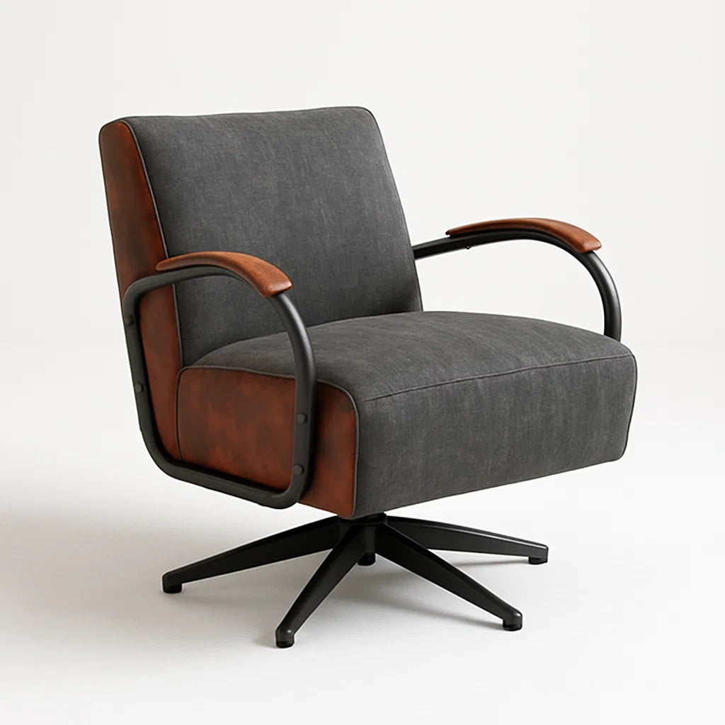 Drehbarer Sessel aus Metall und Polyester in Schwarz/Braun