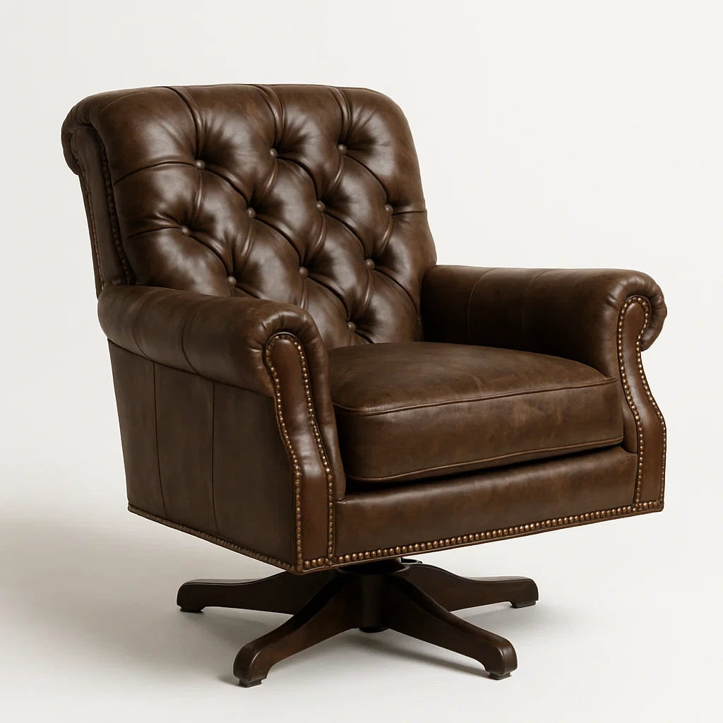 Leder-Drehsessel Braun mit Knopfheftung