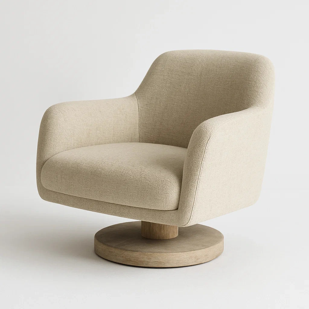 Drehbarer Sessel Polyestergewebe Holz Beige