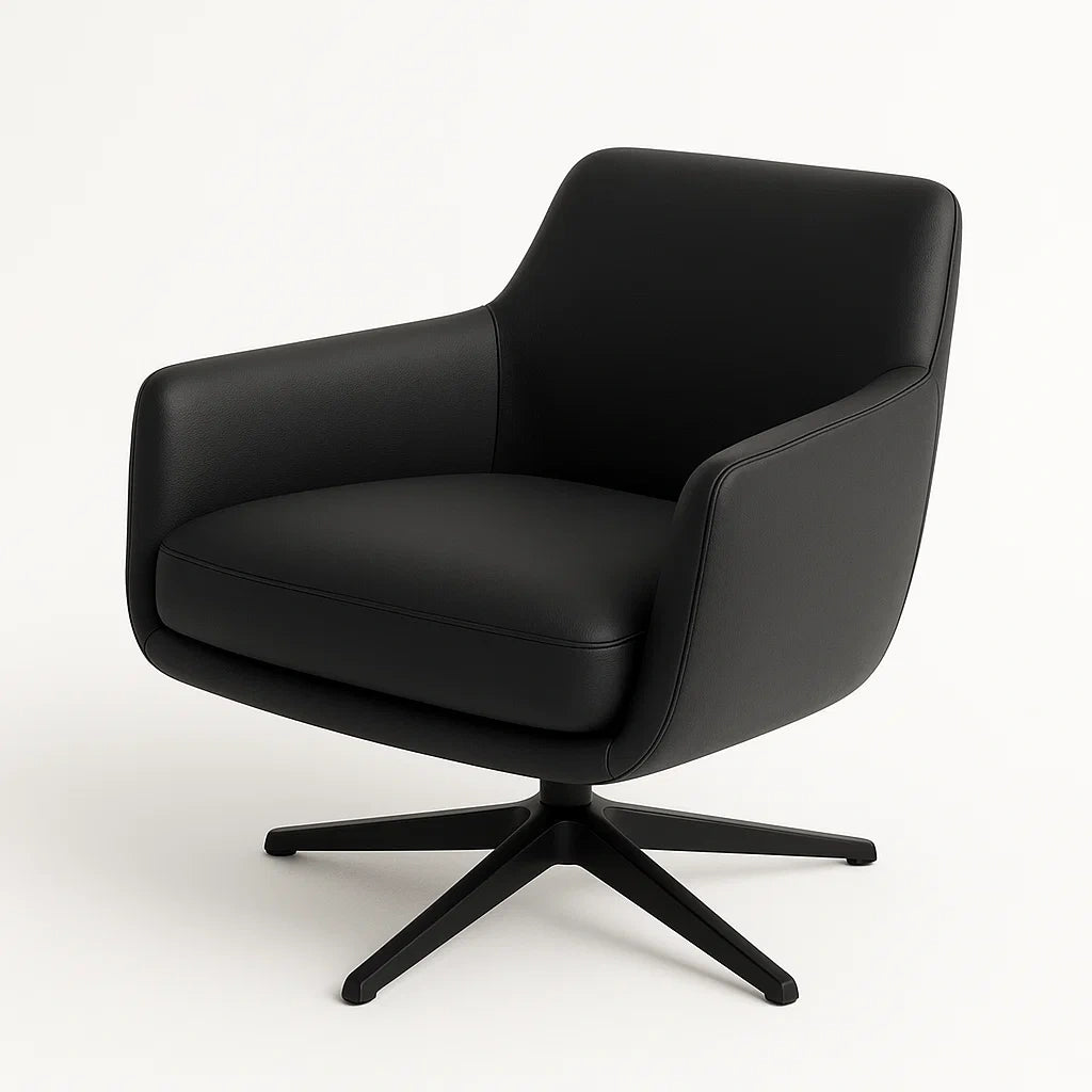Drehsessel aus PU-Leder mit Metallgestell, Schwarz
