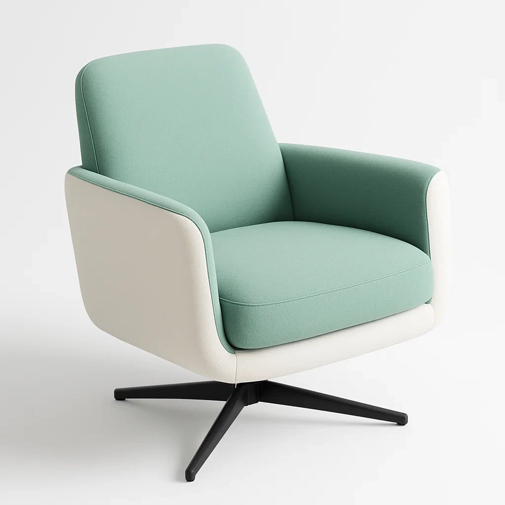 Stoffdrehstuhl mit Metallrahmen in Mintgrün und Creme