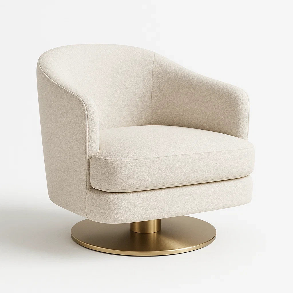 Drehbarer Sessel aus Stoff mit Metallbasis in Creme, Höhe 85 cm