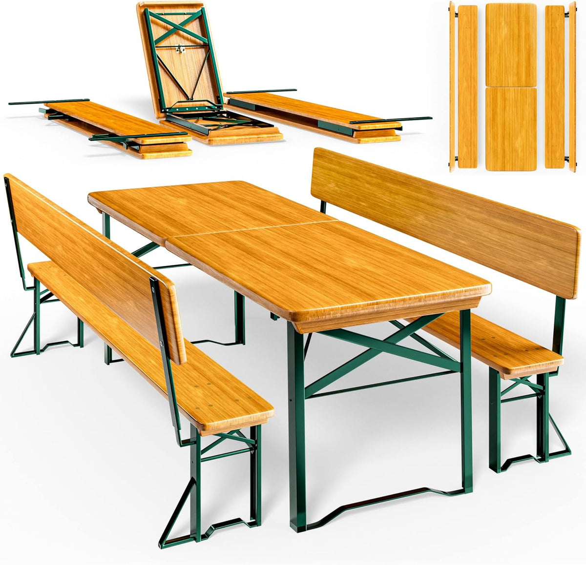 Casaria Bierzeltgarnitur mit Lehne 170 cm Klappbar Stabil 2X Bierbank 1x Breiter Tisch, Biertisch