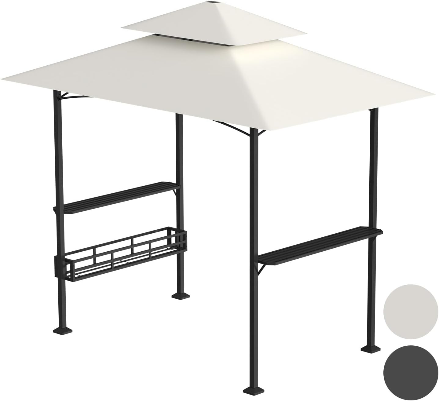 Hebitod Grill Pavillon Wasserdicht, 2 Seitenregalen, 238 ¡Á 148 ¡Á 250 cm, Gartenlauben f¨¹r BBQ Party Picknick, Doppelst?ckiges Dach, wasserbest?ndig