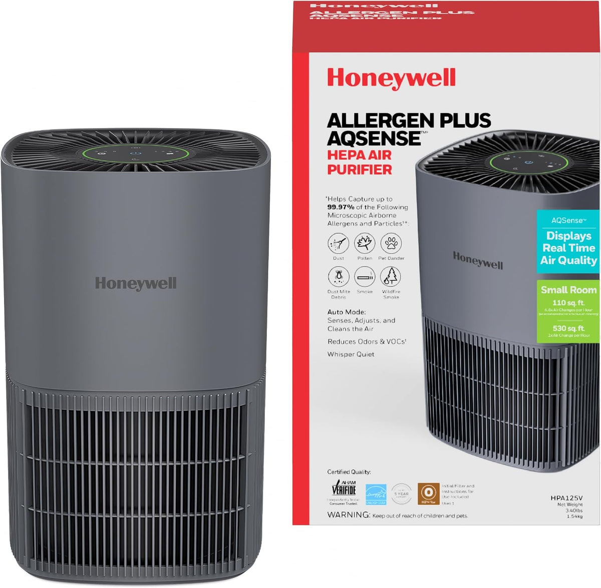 Honeywell Allergen Plus AQSense HEPA-Luftreiniger f¨¹r Zuhause, Automatisch, Schlafzimmer, Gr¨¹n