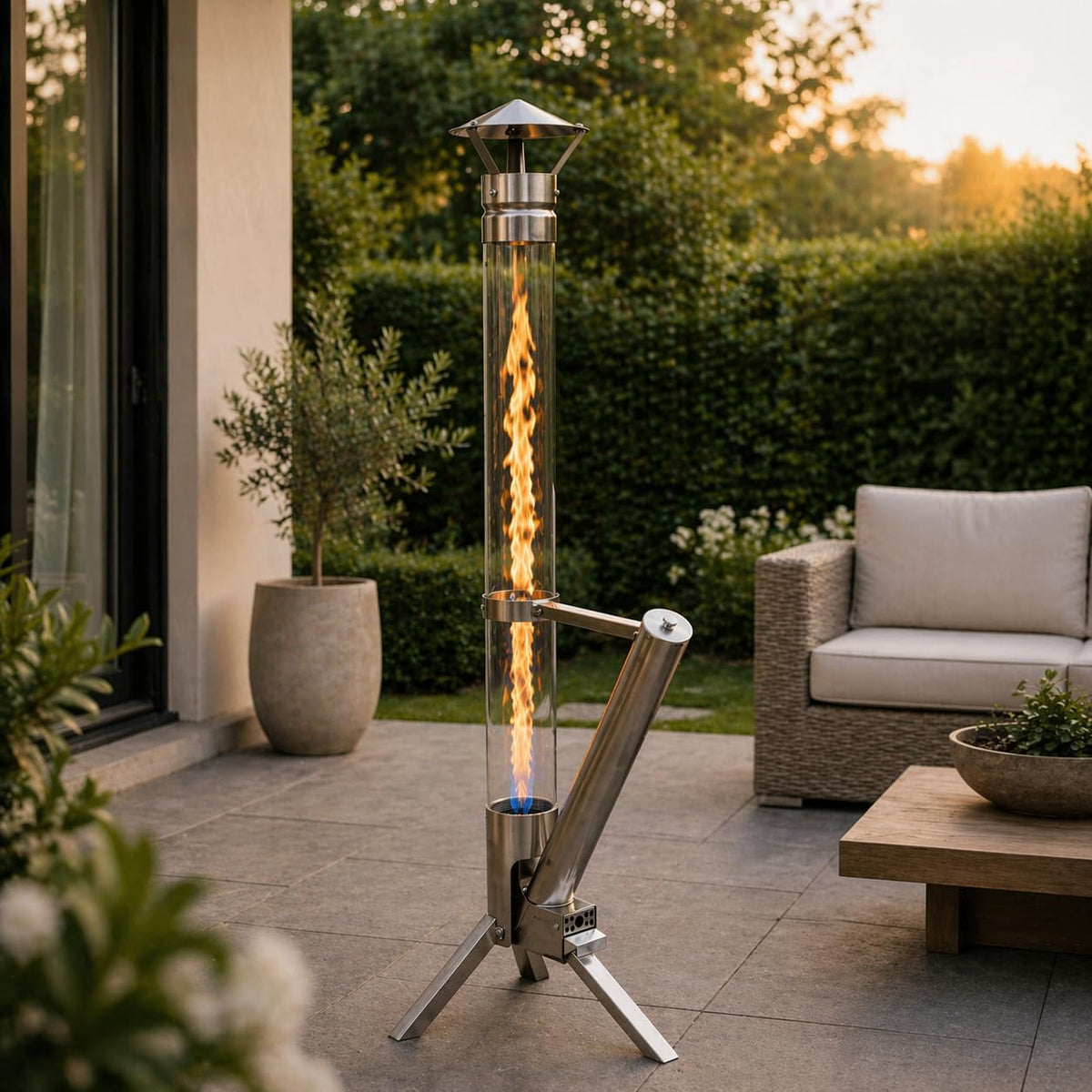 Edenoutdoor Eden Outdoor Feuerrohr Klassik, Edelstahl Gartenkamin, Alternative f¨¹r Deine Terrasse, Elegante Terrassenheizer und Gartenkamin