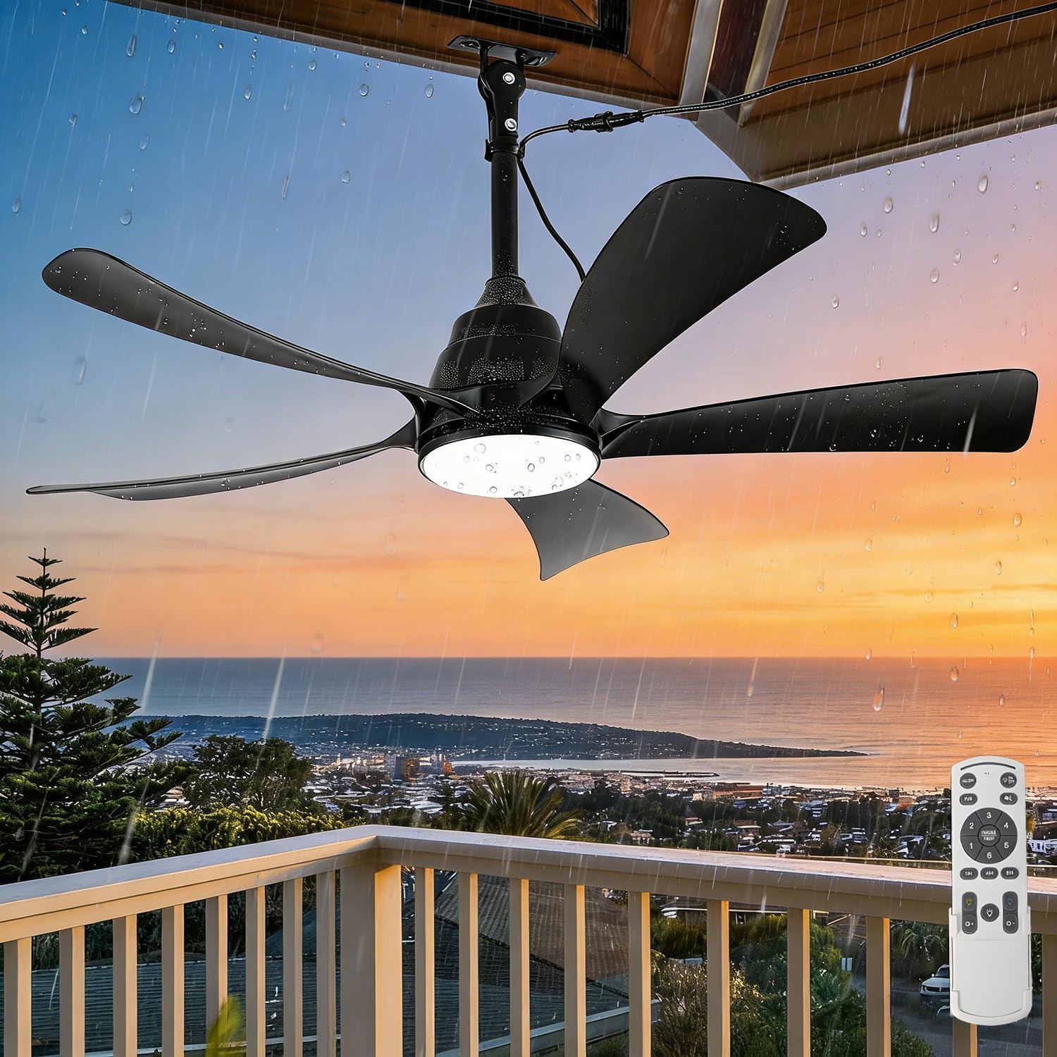 DTSDWA Au?en Deckenventilator Licht IP65 Deckenventilator mit Beleuchtung, 6 Geschwindigkeiten Timer, 35 dB, 106 cm, Fernbedienung, LED-Beleuchtung