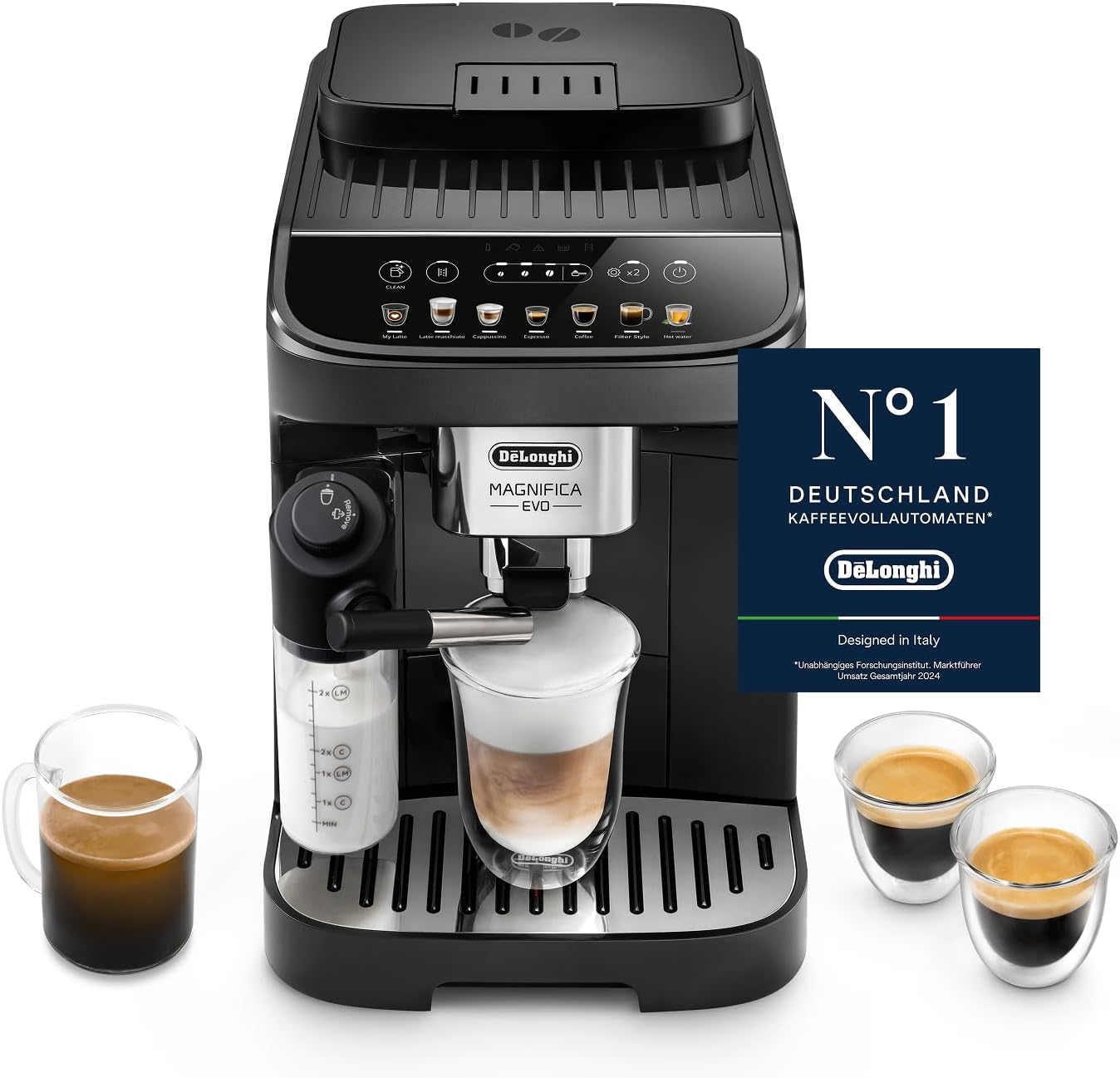 De'Longhi Magnifica Evo - Perfetto Kaffeevollautomat mit LatteCrema-Milchaufsch?umer, Automatisch, Kaffeemaschine, 250 g, LED-Beleuchtung