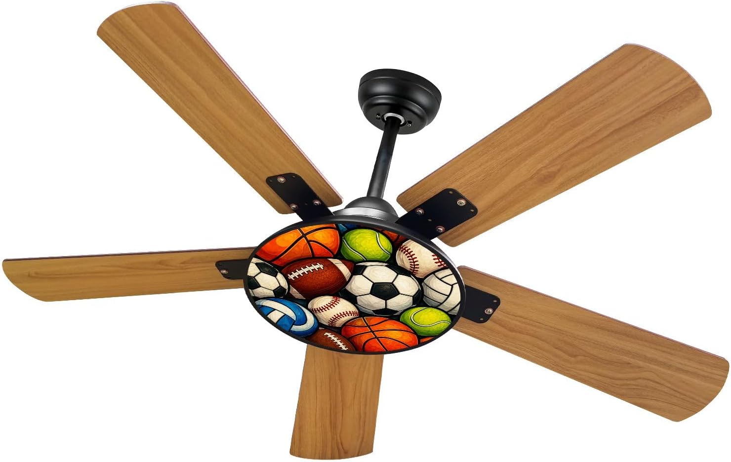 ODGNTEIVG 3CCT 5-Blade Deckenventilator, 42 Zoll, Holzfarben/Schwarz/Vielfarbig