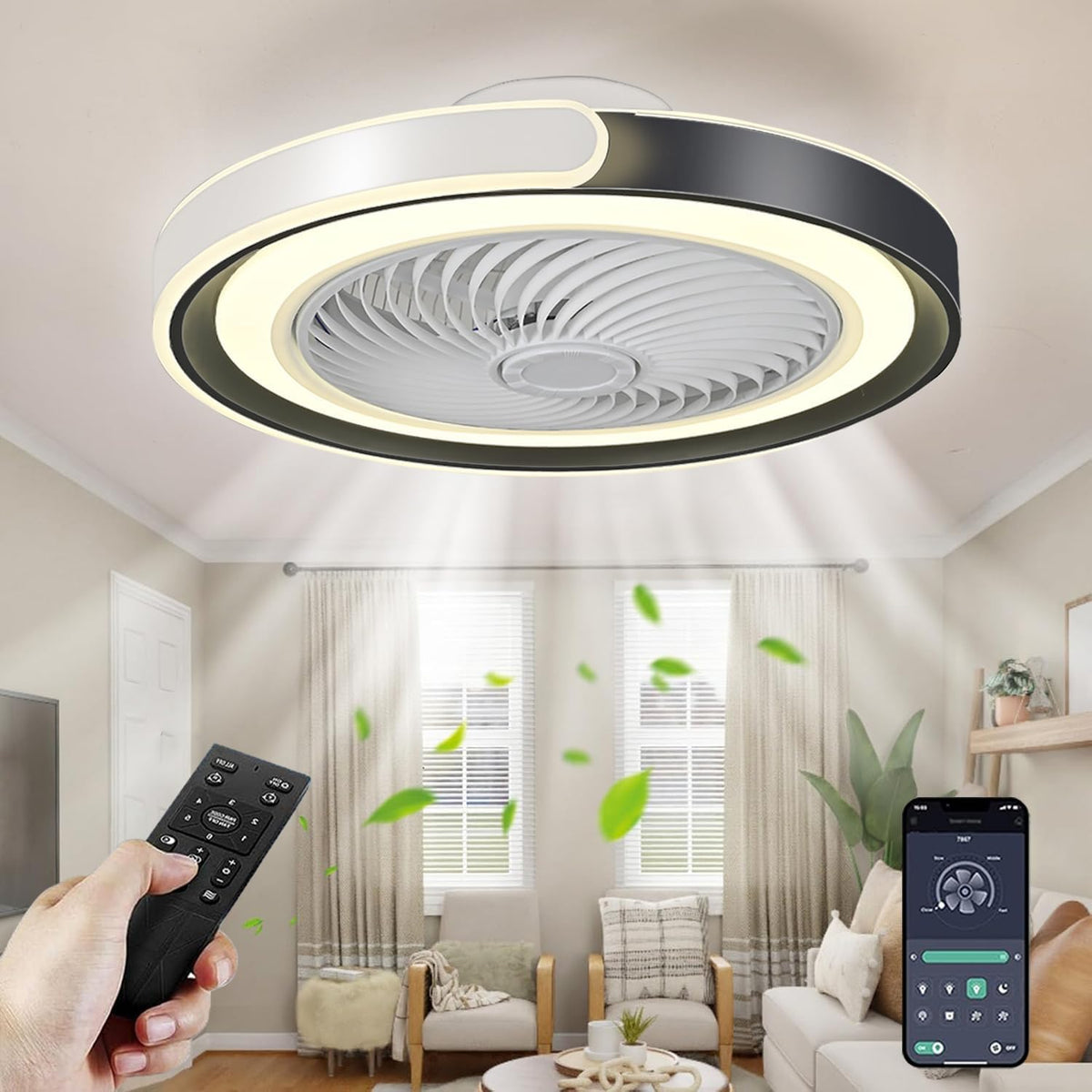 TYJY LED Leise Deckenventilator Mit Beleuchtung, Lampe, Deckenleuchte, App-Steuerung