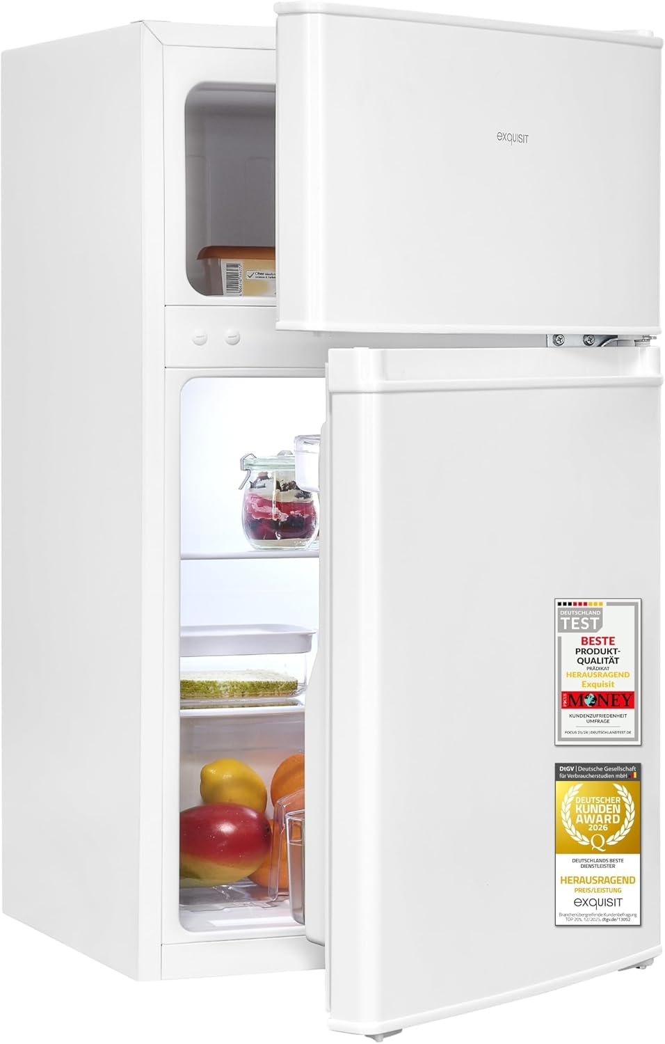 Exquisit K¨¹hlschrank mit Gefrierfach Klein, Schlafzimmer, 85 l, 61 l, 40 dB, 160 cm, 76,0 cm, 50,5 cm, LED-Beleuchtung