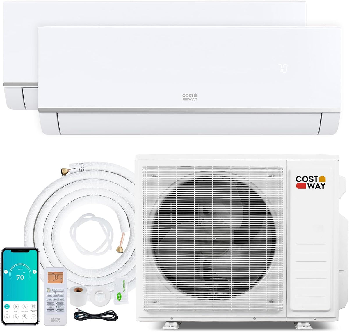 COSTWAY 20K Dual 2 Zone Mini Split AC/Heating System, Outdoor, 28 dB