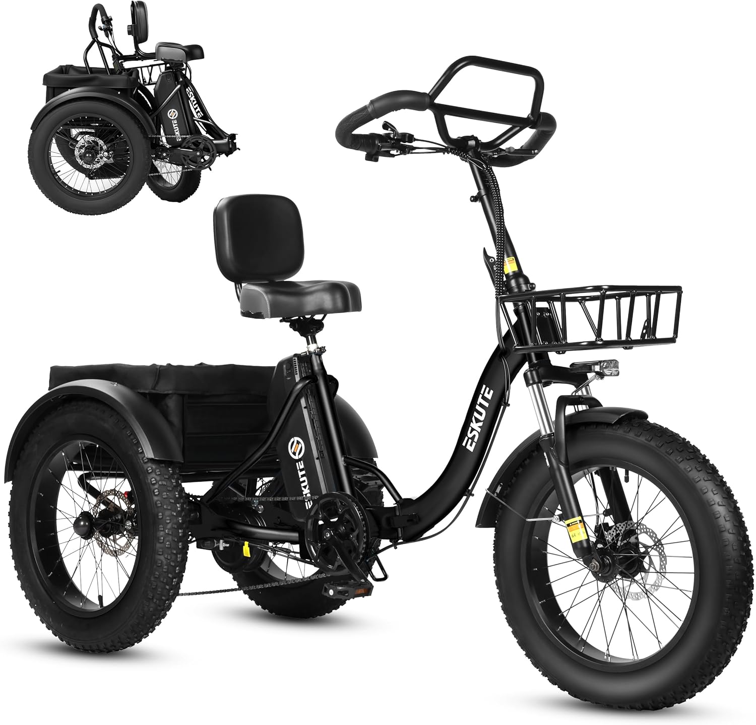 ESKUTE Elektro Dreirad f¨¹r Erwachsene T302 Pro, Elektrofahrrad, 48 V, 20,8 Ah, 25 km/h, 4 Zoll, 200 KG, 120 KG