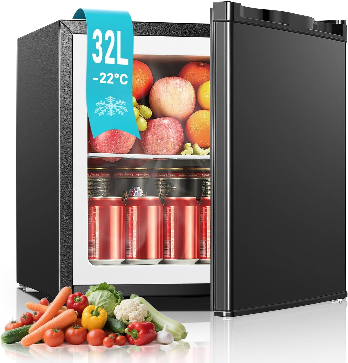 FOHERE Mini Gefrierschrank 32 l -22 ¡ãC Klein Kompakt Leise 43 db Gefrierbox, Standgefrierschrank, K¨¹hlschrank, Schlafzimmer, 49,5 cm, 10 kg, 10 ¡ãC