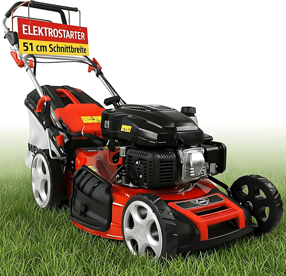HECHT 5-IN-1 Benzin Rasenm?her, Mulchrasenm?her, Garten, 4,0 kW, 2000 mAh, 51 cm, 65 l, 3,6 km/h, 25-75 mm, Mulchfunktion