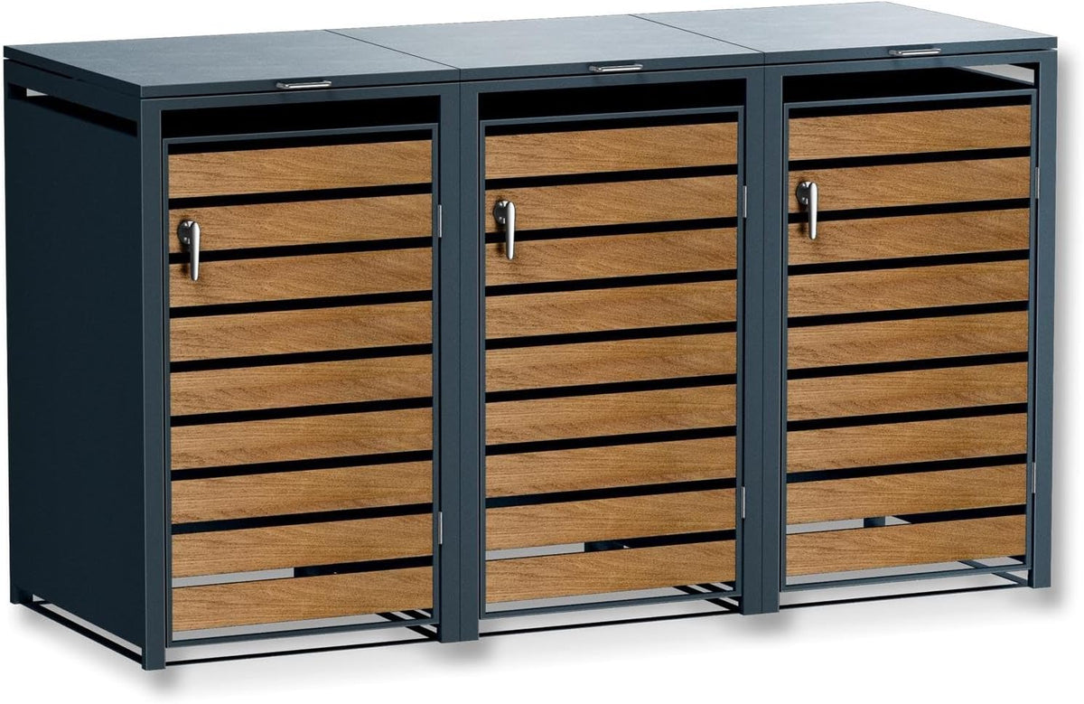 Metzler M¨¹lltonnenbox in Anthrazit & Holzoptik 3er 240 l, 80,00 cm, 68,60 kg, 332 cm, Ger?uschlos