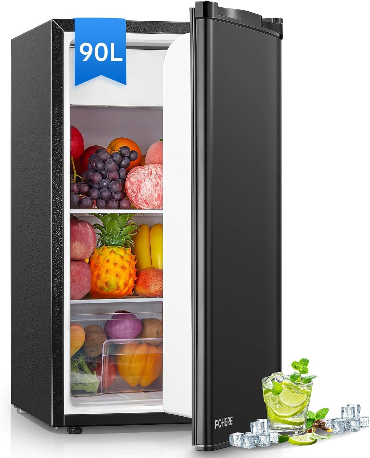 FOHERE 90 l K¨¹hlschrank mit Gefrierfach Klein & Gem¨¹sefach, 0,23 kWh, 84 kWh, 41 dB, 46 l, 15 l