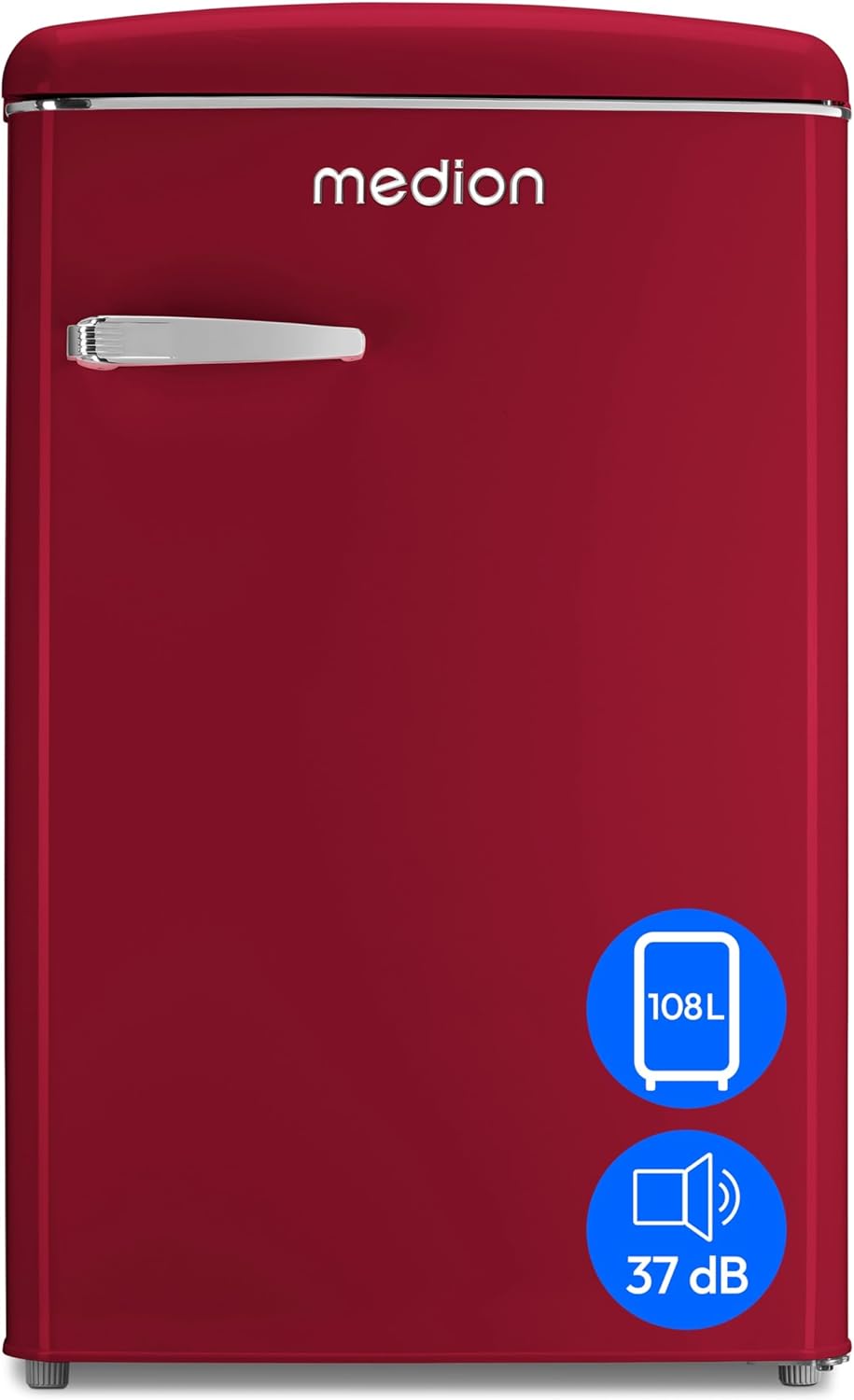 MEDION Retro K¨¹hl-Gefrierkombination, 13L 4 Sterne Gefrierfach, 108 Liter Nutzinhalt, MD 37790 rot, 37 dB, 95L, 108 L, LED Innenbeleuchtung