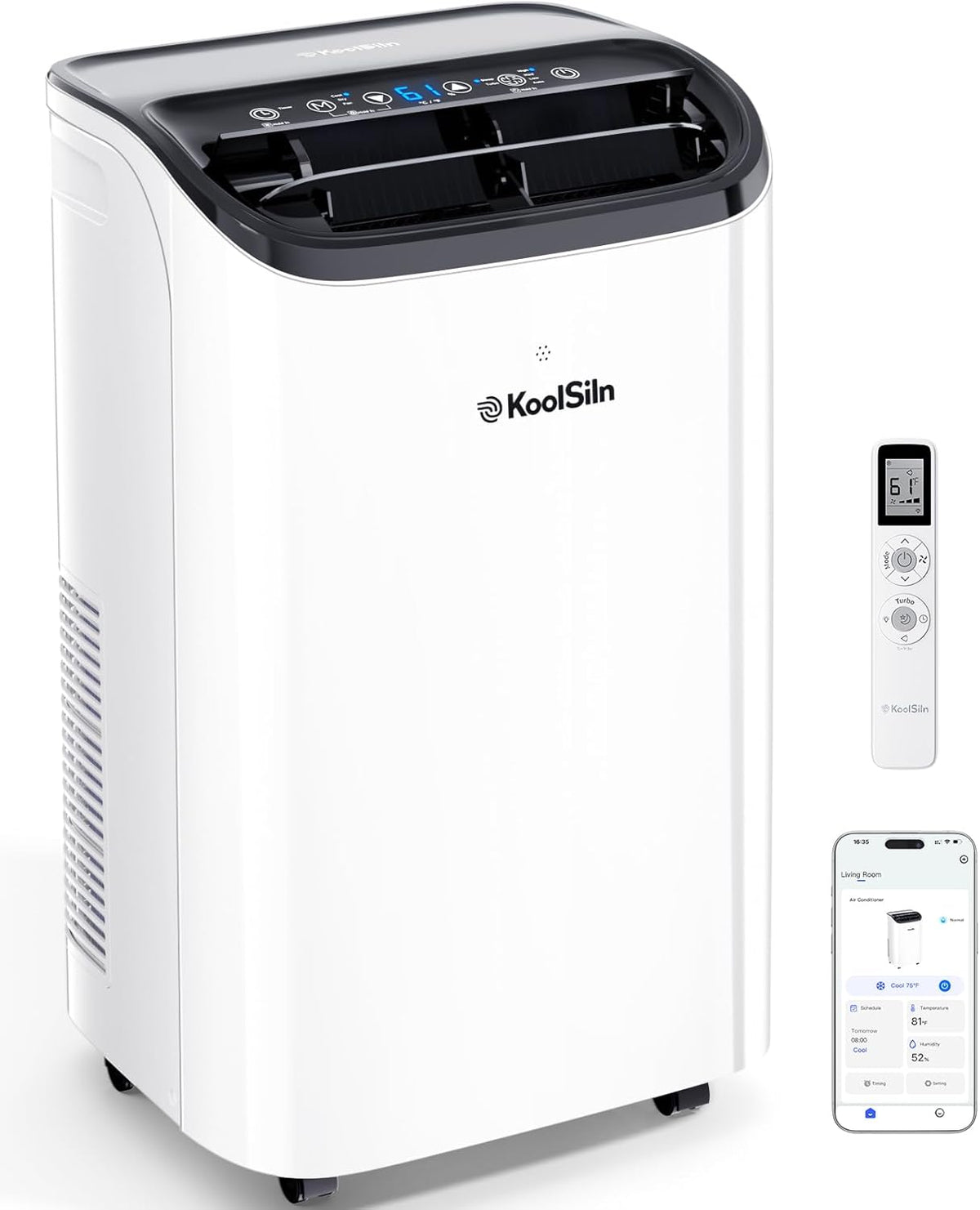KoolSiln Mobile Klimaanlage, 14.000 BTU, Fernbedienung, App-/WLAN-Steuerung, Wei?/Schwarz
