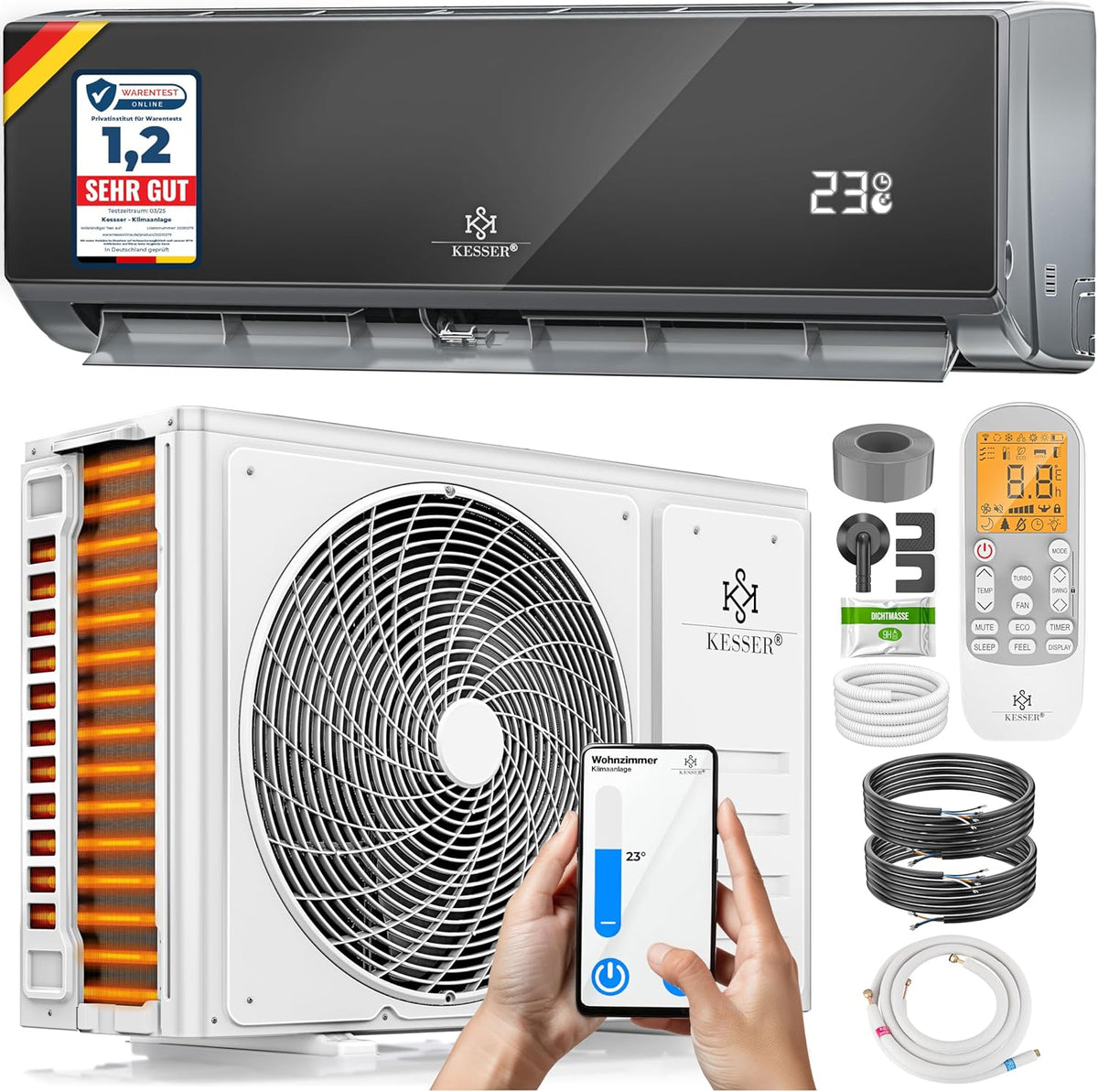 KESSER Klimaanlage Split Split-Klimaanlage, WiFi/App Funktion Klimager?t, K¨¹hlen A++/Heizen A+, Fernbedienung, Timerfunktion, K?ltemittel R32