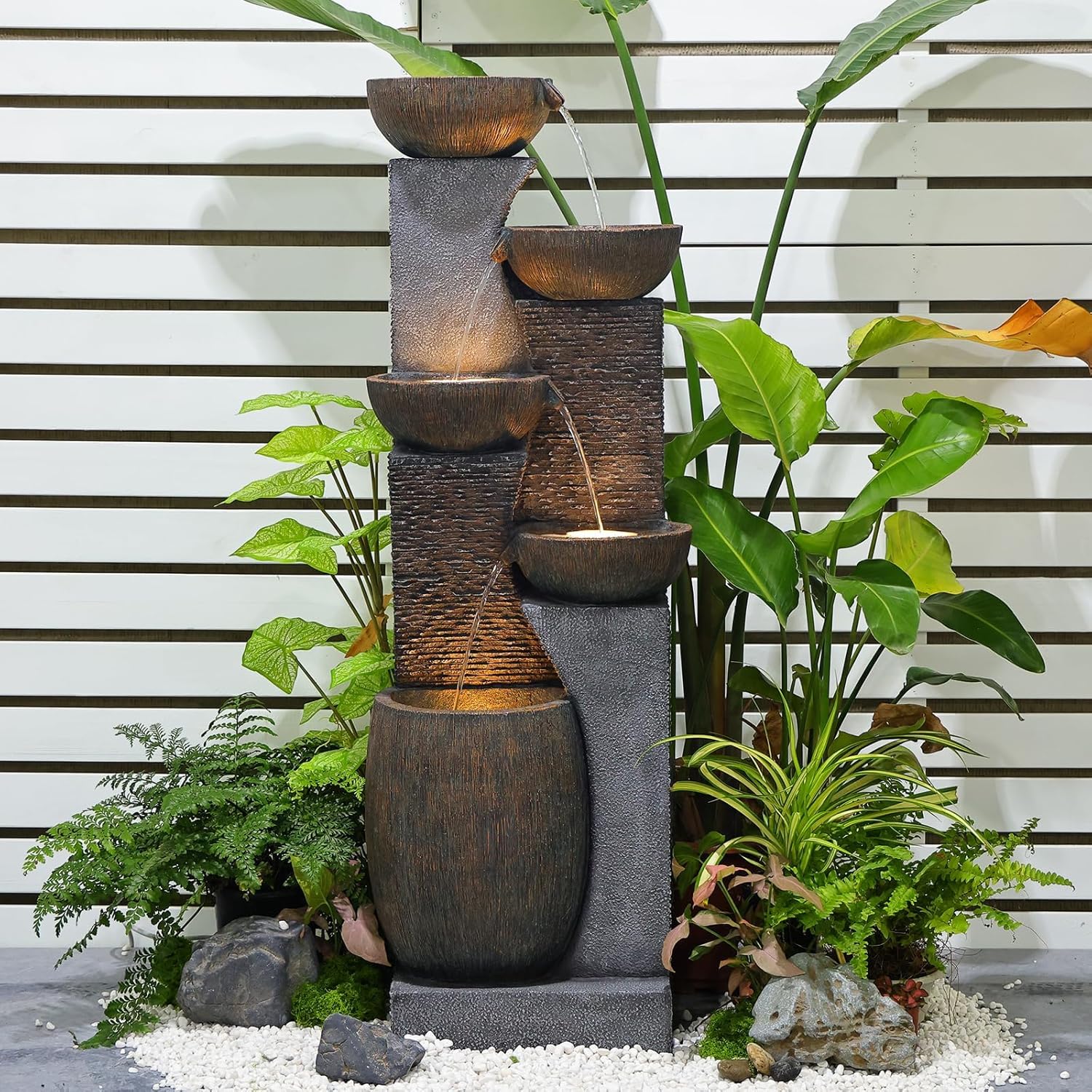 Bumilgar 130 cm Gro?er Gartenbrunnen Springbrunnen f¨¹r Au?en mit LED Beleuchtung, 130.50 cm, 220 V, 240 V, 18 kg, 3 m
