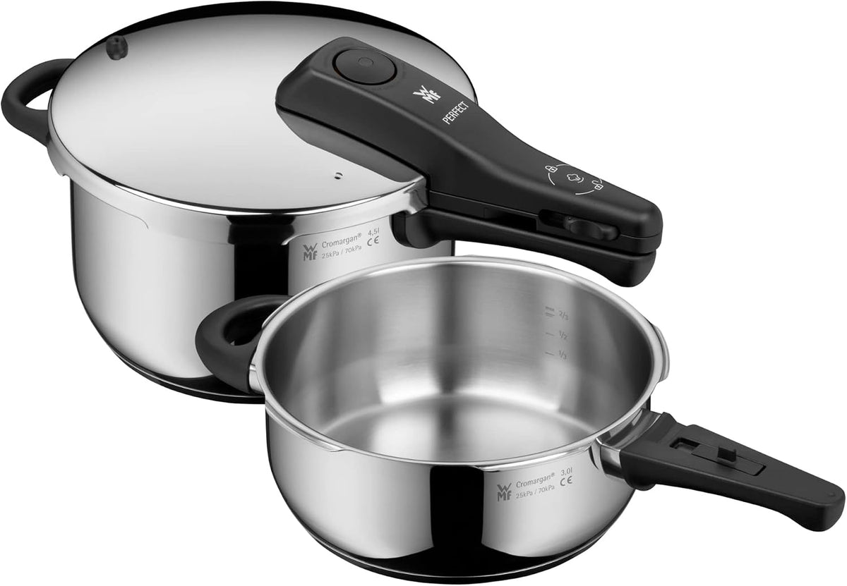 WMF Perfect One Pot Schnellkochtopf Induktion Set 2-teilig, Aromatisch, 4,5 l, 22 cm, 3,0 l, 110 ¡ãC, 119 ¡ãC, Edelstahl