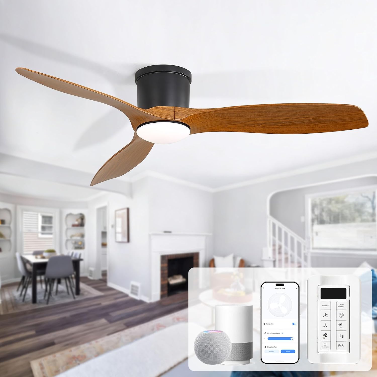 Sofucor Smart Deckenventilator mit Beleuchtung, Schlafzimmer, 20 dB, 8 Stunden, 540 Minuten, 132 cm, 3,5 m, 6,5 m, APP, LED