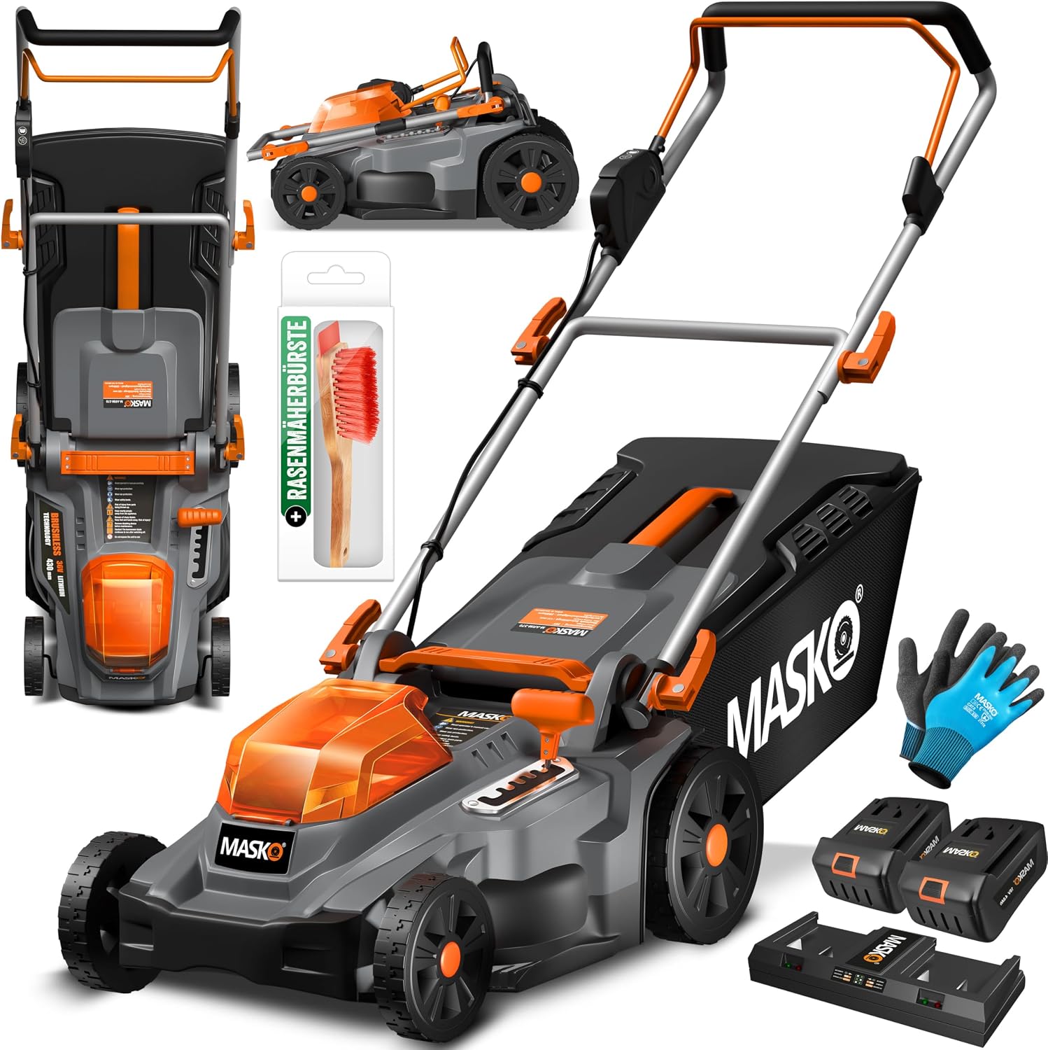 MASKO Akku Rasenm?her mit Mulchfunktion, Rasentrimmer, 4,0 Ah, 18 V, 43 cm, 33 cm