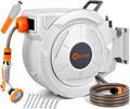 Bietor Schlauchtrommel Wasser 30m + 2m Tisch, 180¡ã Schwenkbar Wand-Schlauchbox, f¨¹r Gie?en Autowaschen, Wei?/Orange