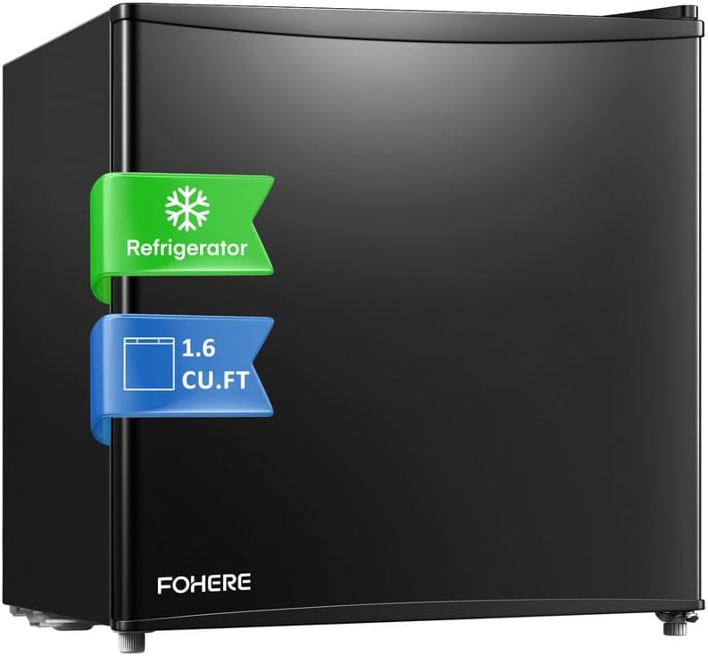 FOHERE Mini Fridge with Freezer, 43 dB, 0.8 kWh, 230 kWh, Thermostat