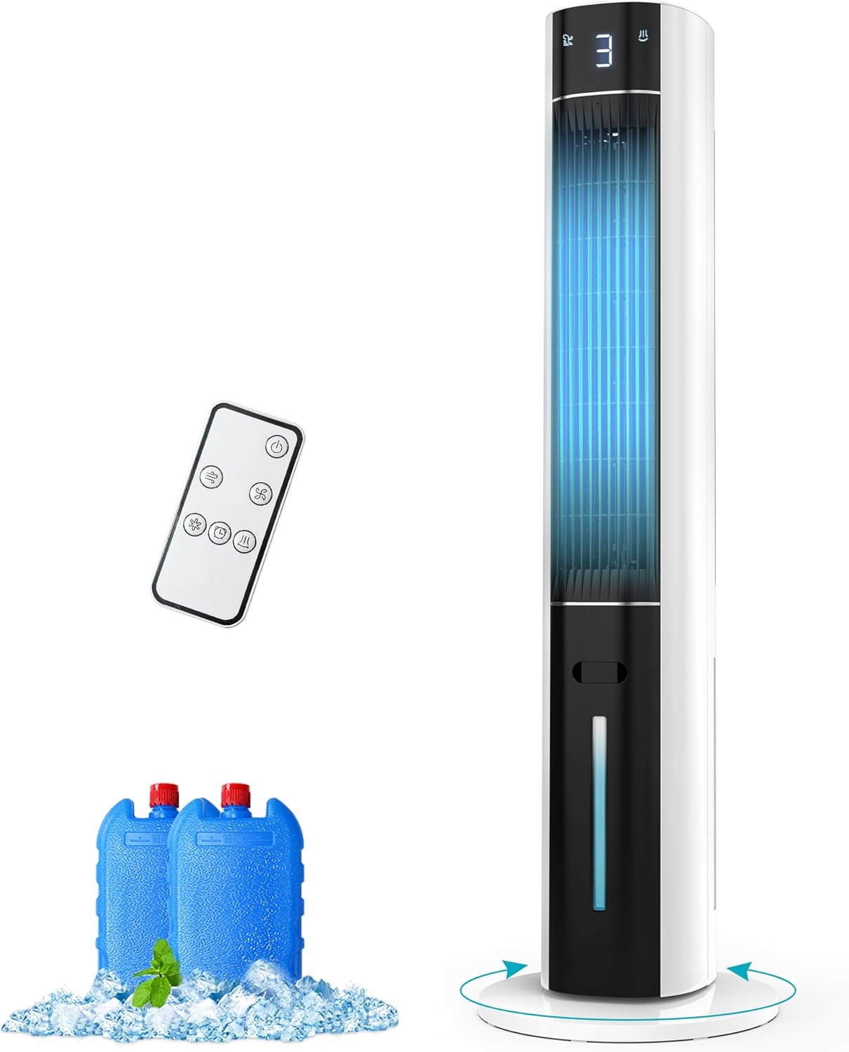 Rellytech Verdunstungsluftk¨¹hler, 3 in 1 Sumpfk¨¹hler mit 3L Wassertank, 12 Stunden Timer, 3 Modi und 3 Geschwindigkeiten, Fernbedienung, f¨¹r Zimmer