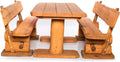 Mega Holz Gartengarnitur Rustikal Pinie Lasiert 200 cm - Aus heimischer Kiefer - Fertig, Gartentisch, 74 cm, 4,5 cm