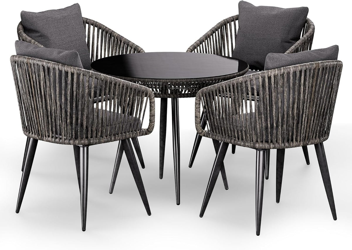 Di volio Gartenm?bel Set RIETI - Sitzgruppe Outdoor aus Polyrattan, Tisch, Glastisch, 120 cm