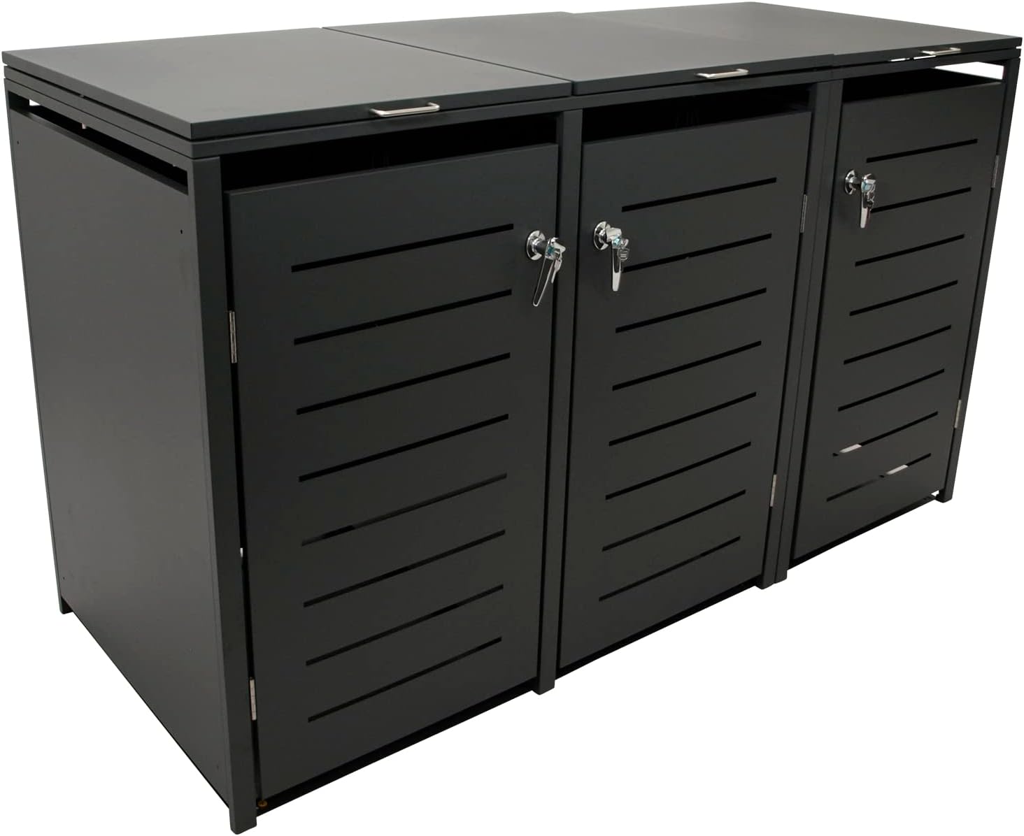 DEGAMO M¨¹lltonnenbox 3-er M¨¹lltonnenhaus K?LN f¨¹r 3X Tonnen 120 und 240 Liter, Automatisch, 116 cm, 0,8 mm, Edelstahl