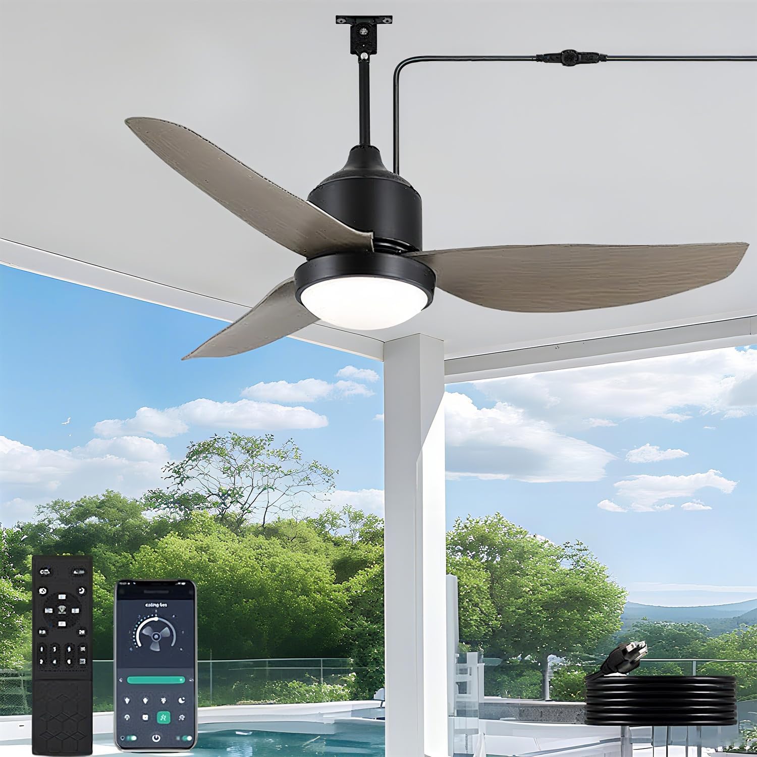 TRUYOK 106 CM Au?en Deckenventilator mit Beleuchtung, IP65 Wasserdicht Outdoor Deckenleuchte, 45 Watt, Fernbedienung, f¨¹r Garten Balc¨®n Innen Aussen