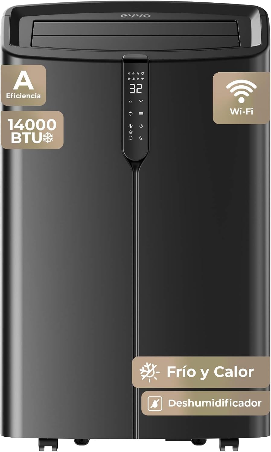 EVVO Clima P14 Silent WLAN-Klimaanlage, Heizung, Luftentfeuchter, 16 ¡ãC, 32 ¡ãC, App, Edelstahl