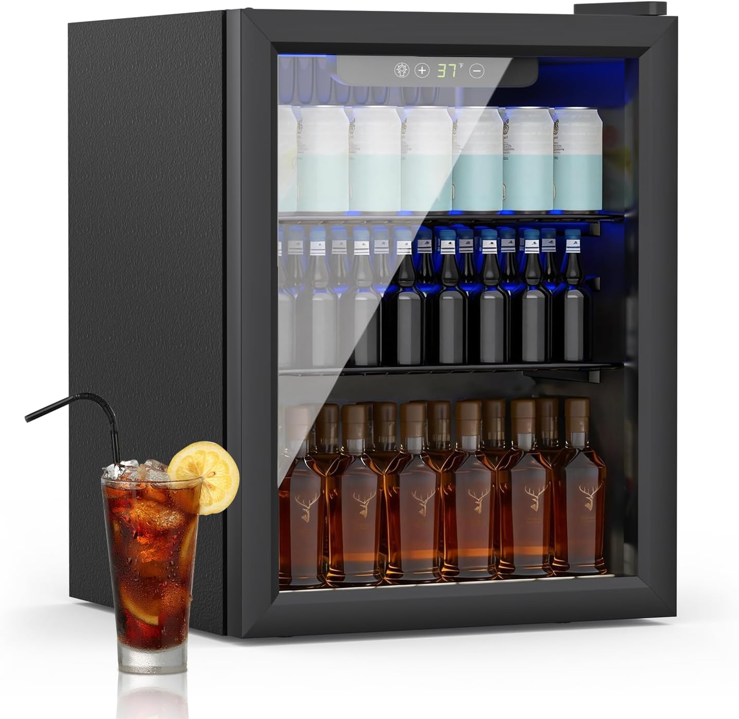 DollarDash Getr?nkek¨¹hlschrank, 70 Dosen/50L Mini-K¨¹hlschrank, f¨¹r Limonade Bier oder Wein, verstellbar, Schwarz