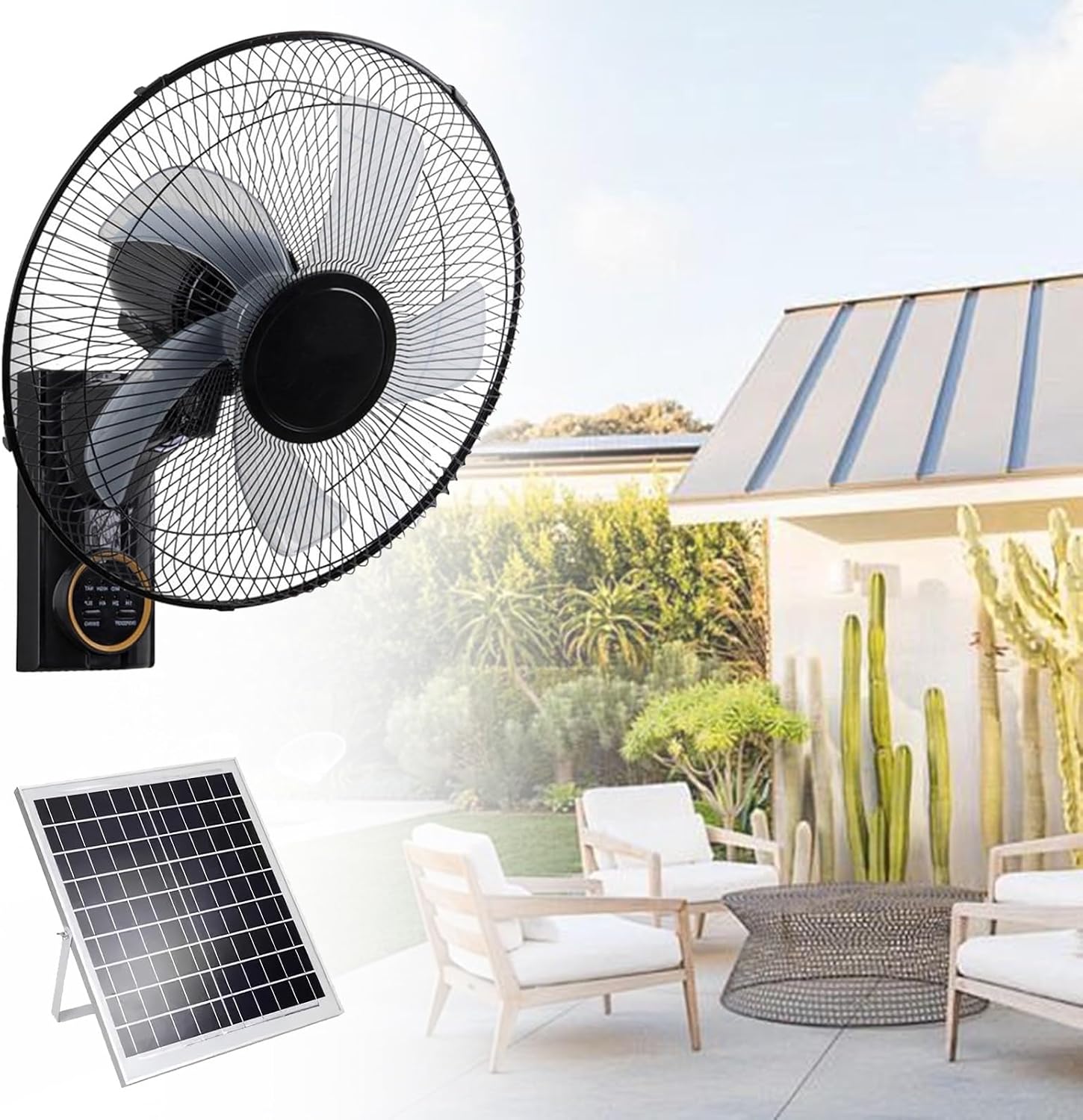 Generisch Solar Wandventilator, 3 Geschwindigkeiten, Timer f¨¹r Innen/Au?en in Haus, 40, 6 cm Oszillierender L¨¹fter mit Solarpanel & Netzadapter