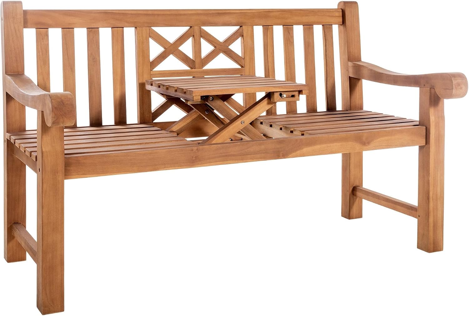 CLP Teakbank Luka I Wetterfeste Gartenbank Mit Klapp-Tisch, Klapptisch, 72 cm, 44 cm, 52 cm, 255 kg, 33 kg