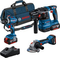 Bosch Professional 18 V System Akku-Combo Kit: GSB 18 V-45 + GBH 18 V-22 + GWS 18 V-8, Akku-Schlagbohrschrauber, 174 mm, 800 W
