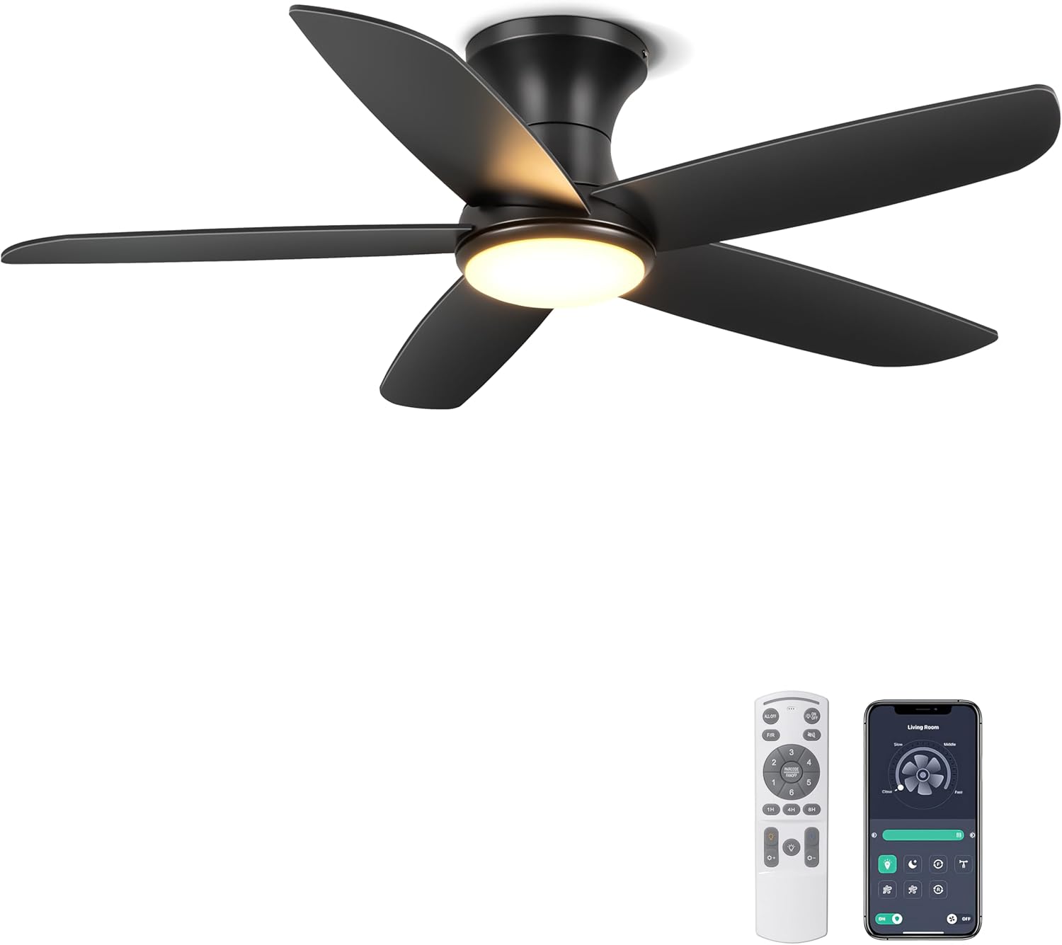 Ohniyou Deckenventilator mit Beleuchtung und Fernbedienung, Wei?